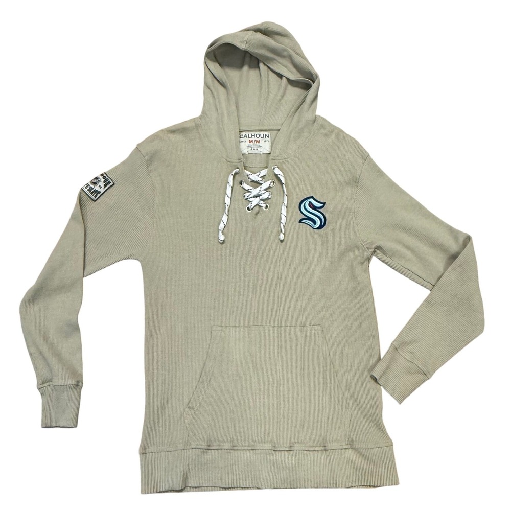 Calhoun Seattle Kraken Hockey‎ Lace Up Hoodie Thermal Long Sleeve M Medium Khaki
